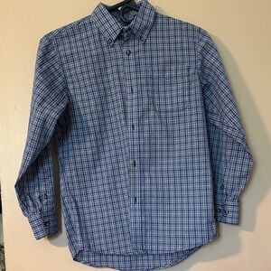 Wrangler Blue and White Plaid Button-Down Shirt